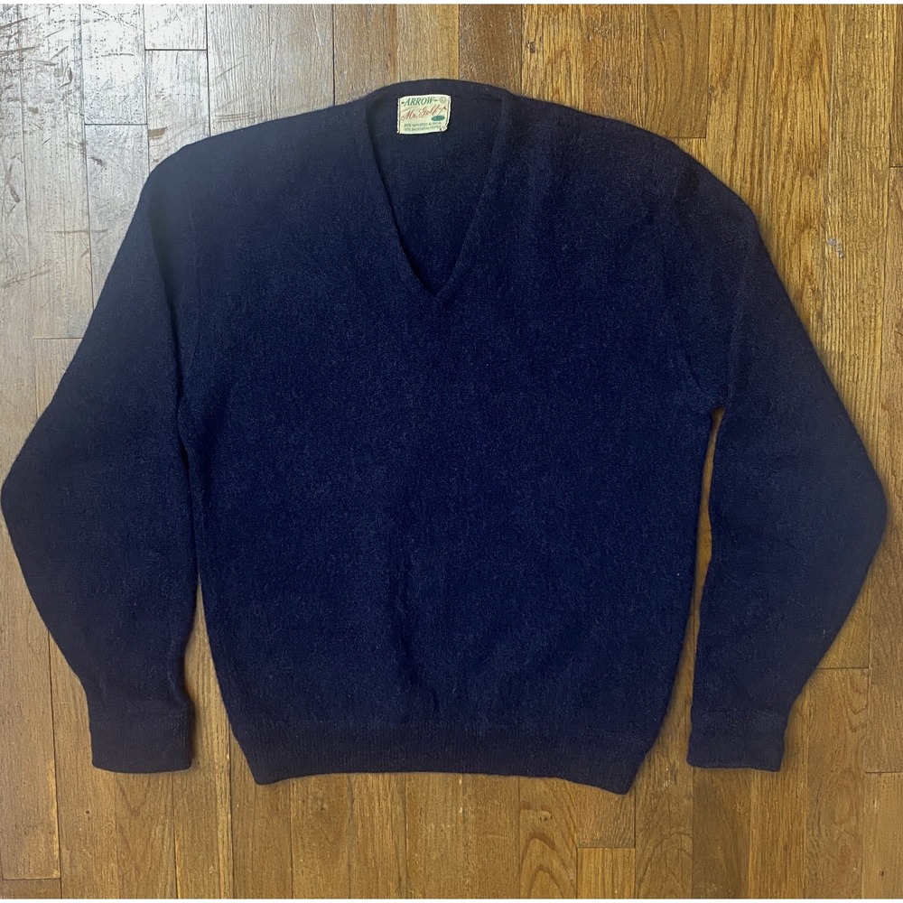 Vtg 60s Arrow Mr. Golf Alpaca Blend Pullover V-Neck Sweater Size L Preppy Dad